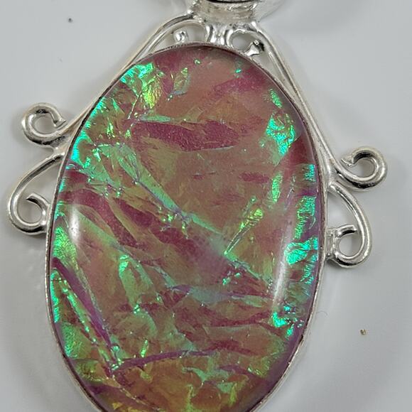 Pink Fire Opal Pendant – With Red Garnet Accents + 20" Sterling Silver Chain - Picture 3 of 10